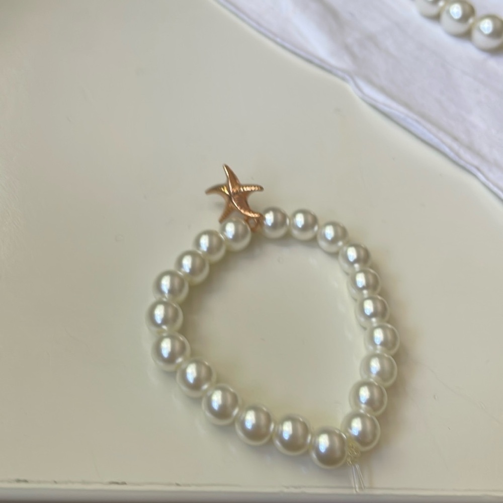 Pearl With Starfish Charm Bead Bracelet Handmade